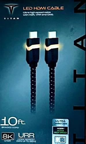 Premium  LED Illuminated Titan 10ft. 8K Braided Ultra High-Speed HDMI Cable